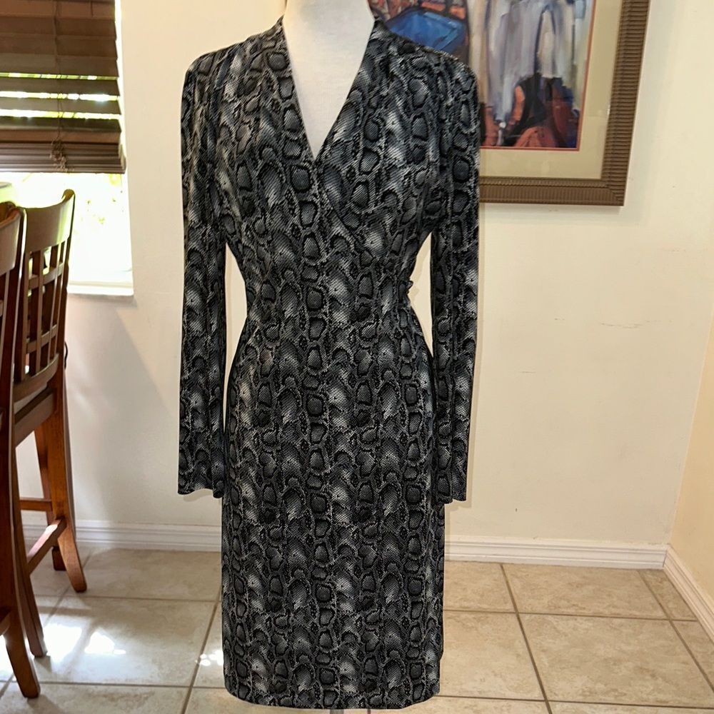 Donna Rico Black/Silver Snakeskin Patterned Long Sleeve Dress Size 10
